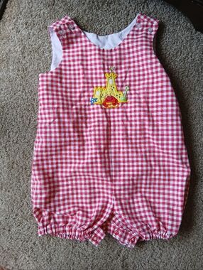 Fast Friends Gingham Toddler Bubble Romper with Sandcastle Applique
